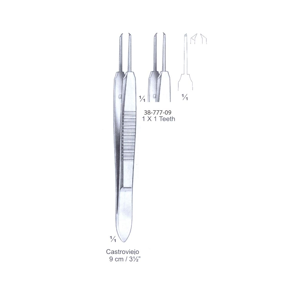 Castroviejo Iris Forceps 1x1th, 9cm/3½", Str 1 Castroviejo Iris Forceps 1x1th, 9cm/3½", Str