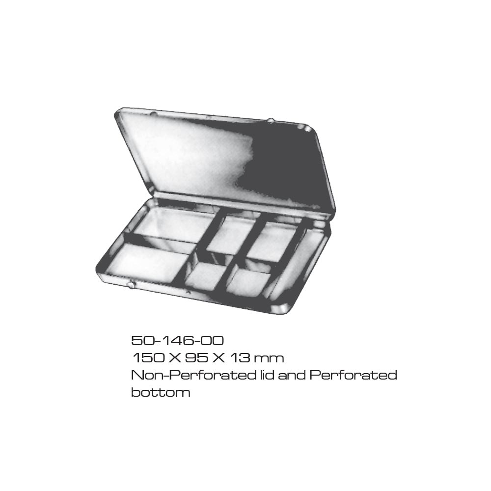 Sterlizing and storing case Non - perforated lid and perforated bottom 150x95x13mm 1 Sterlizing and storing case Non - perforated lid and perforated bottom 150x95x13mm