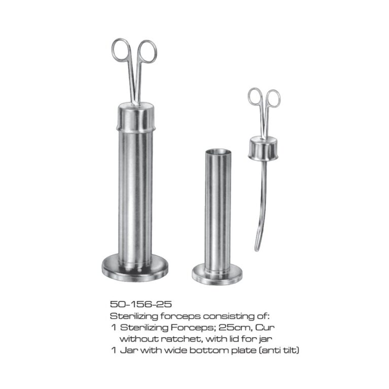 Sterlizing Case consisting of 1 Sterilizing Forceps 25cm, Cvd w/o ratchet with lid for jar & 1 Jar with wide bottom plate (anti tilt)